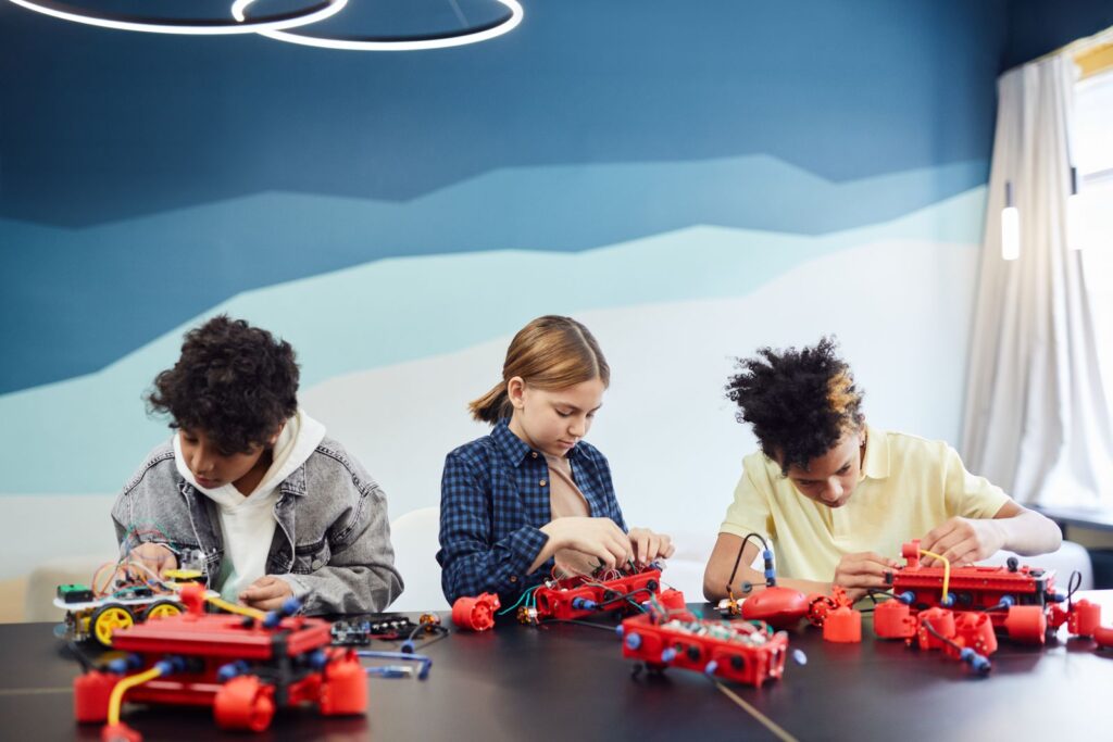 Students working on a science project, linked to future trends of the digital twin in education